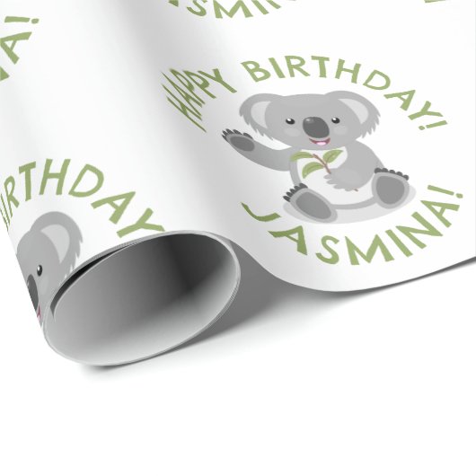 Schattigee Happy Koala gepersonaliseerde cartoon V Cadeaupapier (Rol Hoek)