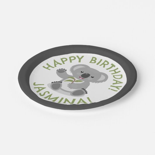 Schattigee Happy Koala gepersonaliseerde cartoon V Papieren Bordje (Gekanteld)