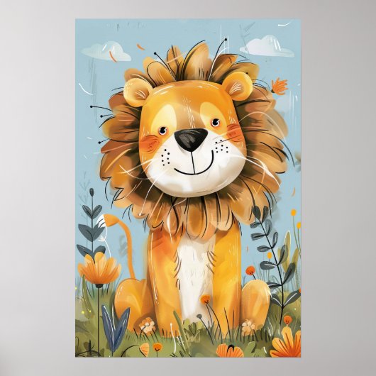 Schattigee Happy Lion Baby kwekerij Kinder Poster (Voorkant)