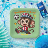 Schattigee Happy Monkey Voetballer Papieren Bordje (Feest)