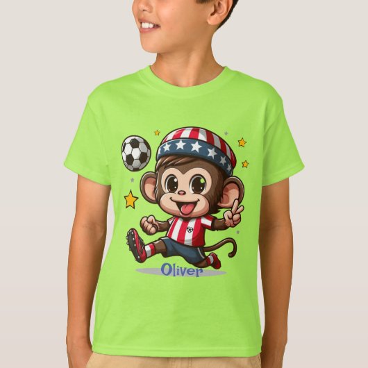 Schattigee Happy Monkey Voetballer T-shirt (Voorkant)