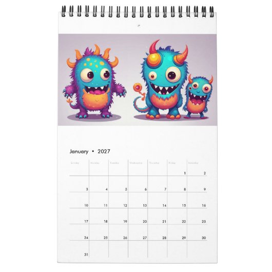 Schattigee Happy Monster Kalender 2024 (Jan 2027)