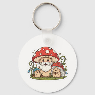 Schattigee Happy Mushroom Familie Gedrukte Sleutel Sleutelhanger