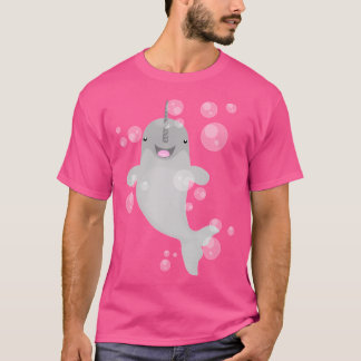 Schattigee Happy Narwal Bubbles Cartoon Illustrati T-shirt
