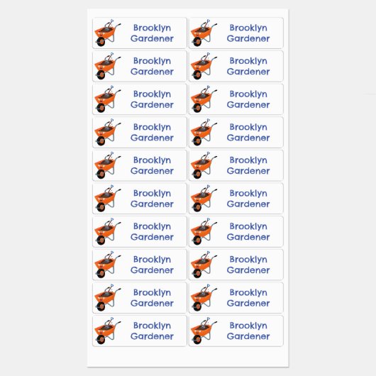 Schattigee Happy oranje kruiwagen cartoon geperson Labels (Vel)