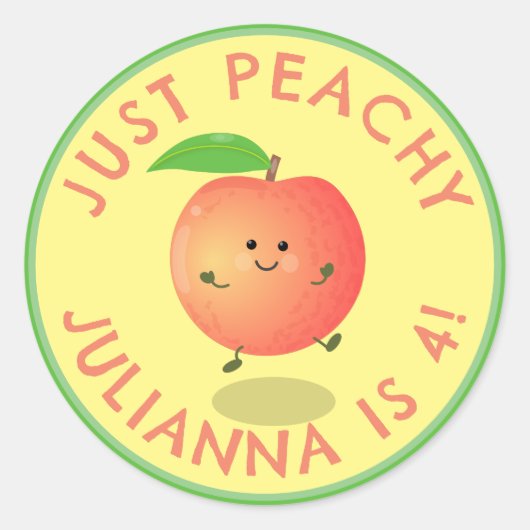 Schattigee Happy Peach cartoon Gepersonaliseerde V Ronde Sticker (Voorkant)