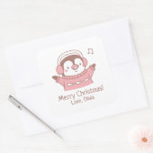 Schattigee Happy Penguin in Trui, Vrolijk Kerstfee Vierkante Sticker (Envelop)