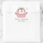 Schattigee Happy Penguin in Trui, Vrolijk Kerstfee Vierkante Sticker (Tas)