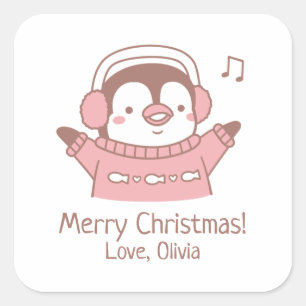 Schattigee Happy Penguin in Trui, Vrolijk Kerstfee Vierkante Sticker