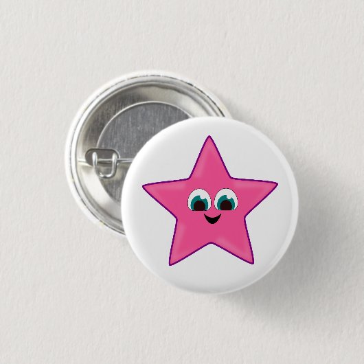 Schattigee Happy Pink Star Ronde Button 3,2 Cm (Voorkant /achterkant)