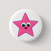 Schattigee Happy Pink Star Ronde Button 3,2 Cm (Voorkant)