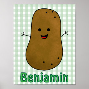 Schattigee Happy Potato Green Gingham Custom Poster