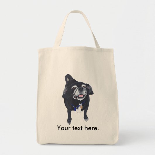 Schattigee Happy Pug Dog Jouw tekst Canvas tassen (Voorkant)