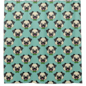 Schattigee Happy Pug Dog met Papillon Douchegordijn (Voorkant)