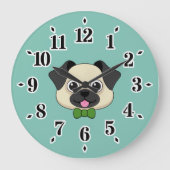 Schattigee Happy Pug Dog met Papillon Grote Klok (Voorkant)