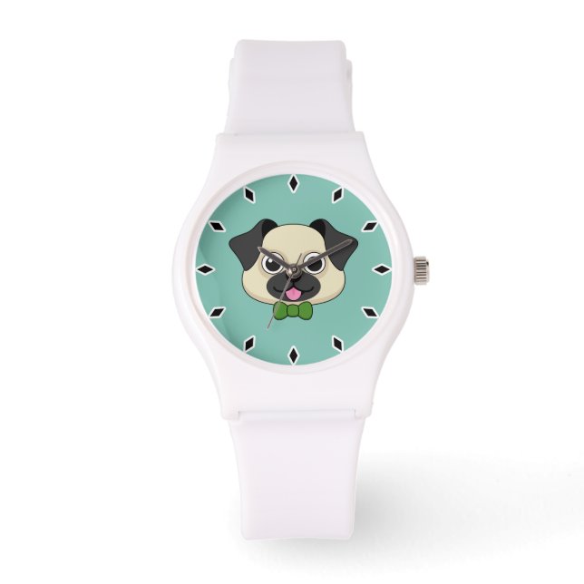 Schattigee Happy Pug Dog met Papillon Horloge (Voorkant)