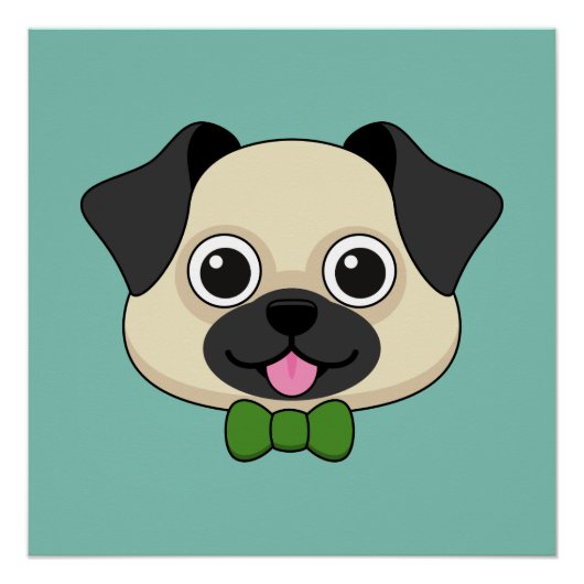 Schattigee Happy Pug Dog met Papillon Perfect Poster (Voorkant)