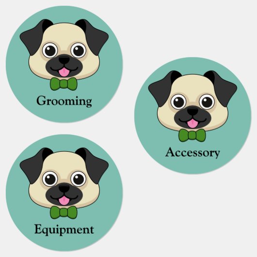 Schattigee Happy Pug Dog met Papillon | personalis Labels (Groep)
