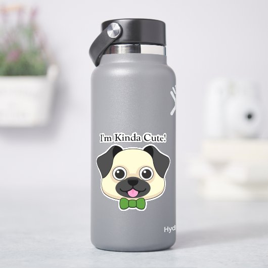 Schattigee Happy Pug Dog met Papillon | personalis Sticker (HydroFlask)