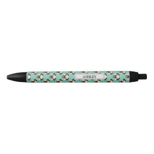 Schattigee Happy Pug Dog met Papillon personalis Zwarte Inkt Pen