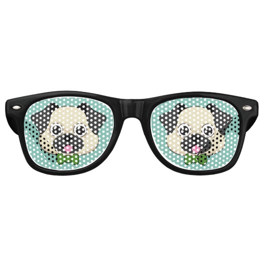 Schattigee Happy Pug Dog met Papillon Retro Zonnebril (Voorkant)