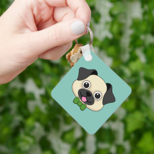 Schattigee Happy Pug Dog met Papillon Sleutelhanger