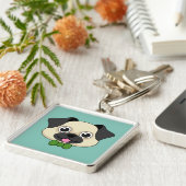 Schattigee Happy Pug Dog met Papillon Sleutelhanger (Zijkant)
