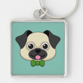 Schattigee Happy Pug Dog met Papillon Sleutelhanger (Voorkant)
