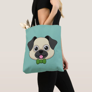 Schattigee Happy Pug Dog met Papillon Tote Bag