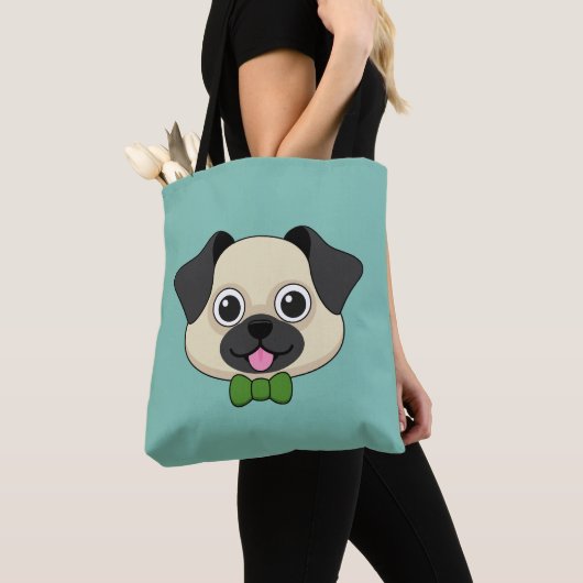 Schattigee Happy Pug Dog met Papillon Tote Bag (Dichtbij)