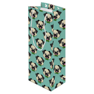 Schattigee Happy Pug Dog met Papillon Wijn Cadeautas