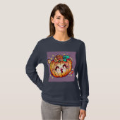 Schattigee Happy Pumpkin Halloween Graphic met lan T-shirt (Voorkant volledig)