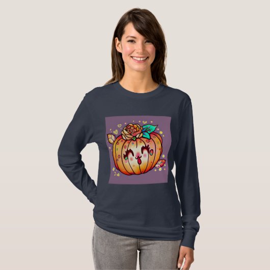 Schattigee Happy Pumpkin Halloween Graphic met lan T-shirt (Voorkant volledig)