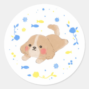 Schattigee Happy Puppy Illustratie Ronde Sticker