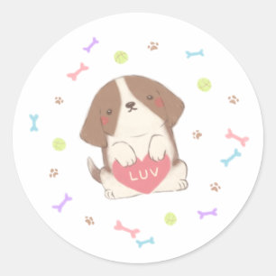 Schattigee Happy Puppy met LUV-illustratie Ronde Sticker