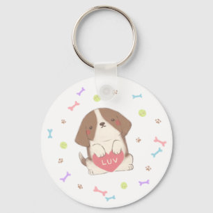 Schattigee Happy Puppy met LUV-illustratie Sleutelhanger