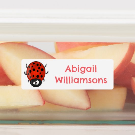 Schattigee Happy Red lieveheersbeestje cartoon gep Labels (Aangebracht)