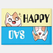 Schattigee Happy Sad Cartoon Cat, Leuk & Eenvoudig Magneet (Voorkant)