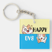 Schattigee Happy Sad Cartoon Cat, Leuk & Eenvoudig Sleutelhanger (Voorkant)