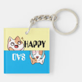 Schattigee Happy Sad Cartoon Cat, Leuk & Eenvoudig Sleutelhanger (Achterkant)