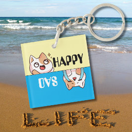 Schattigee Happy Sad Cartoon Cat, Leuk & Eenvoudig Sleutelhanger