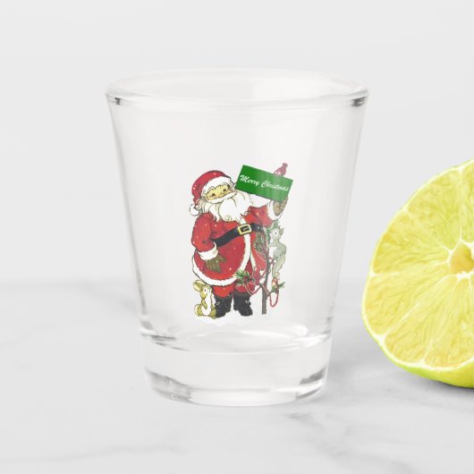 Schattigee Happy Santa met kerstborddieren Shot Glas (Voorkant)