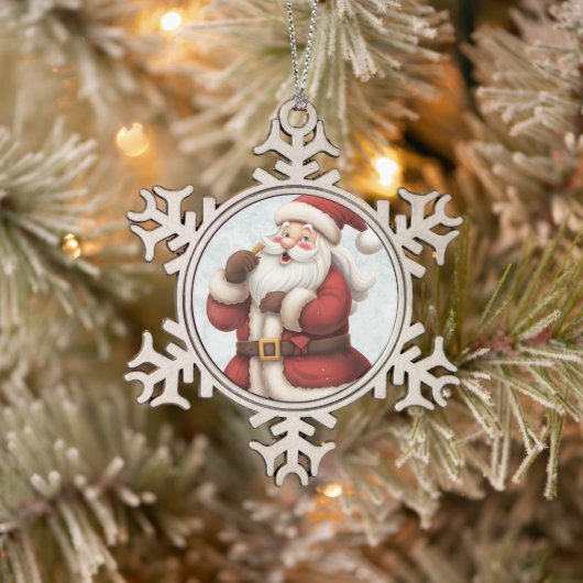Schattigee Happy Santa Tin Sneeuwvlok Ornament (Boom)