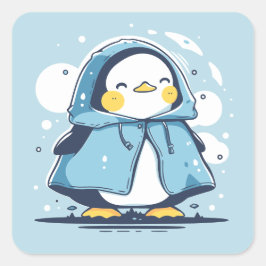 Schattigee Happy Schattig Kawaii Pinguïn in een re Vierkante Sticker