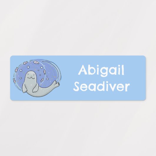 Schattigee Happy Seal en Fish Blue cartoon geperso Labels (Design 2)