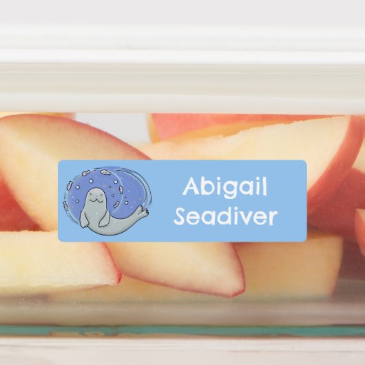 Schattigee Happy Seal en Fish Blue cartoon geperso Labels (Aangebracht)