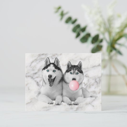 Schattigee Happy Siberische Husky Dogs Blowing Bub Briefkaart (Staand voorkant)