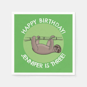 Schattigee Happy Sloth gepersonaliseerde cartoon V Servet