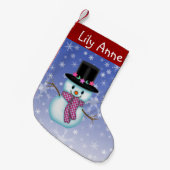 Schattigee Happy Snowman kerstkous gepersonaliseer Kleine Kerstsok (Voorkant (Hangend))