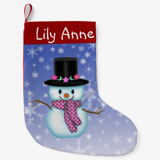 Schattigee Happy Snowman kerstkous gepersonaliseer Kleine Kerstsok (Voorkant)